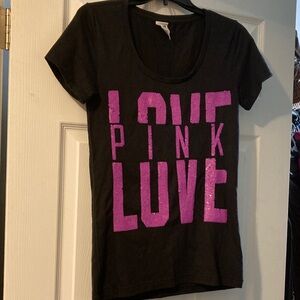 PINK Victoria's Secret Black Tee with Pink Sequins